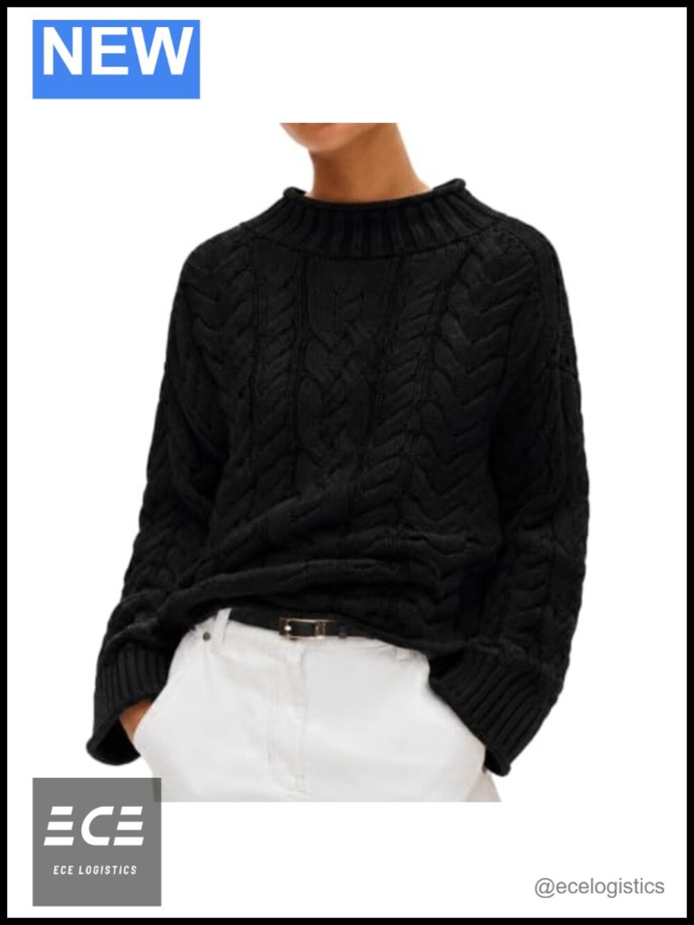 Womens Cable Knit Rollneck Sweater Oversized Chunky Pullover
